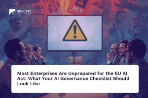 EU AI Act compliance warning sign with enterprise team reviewing AI governance checklist requirements